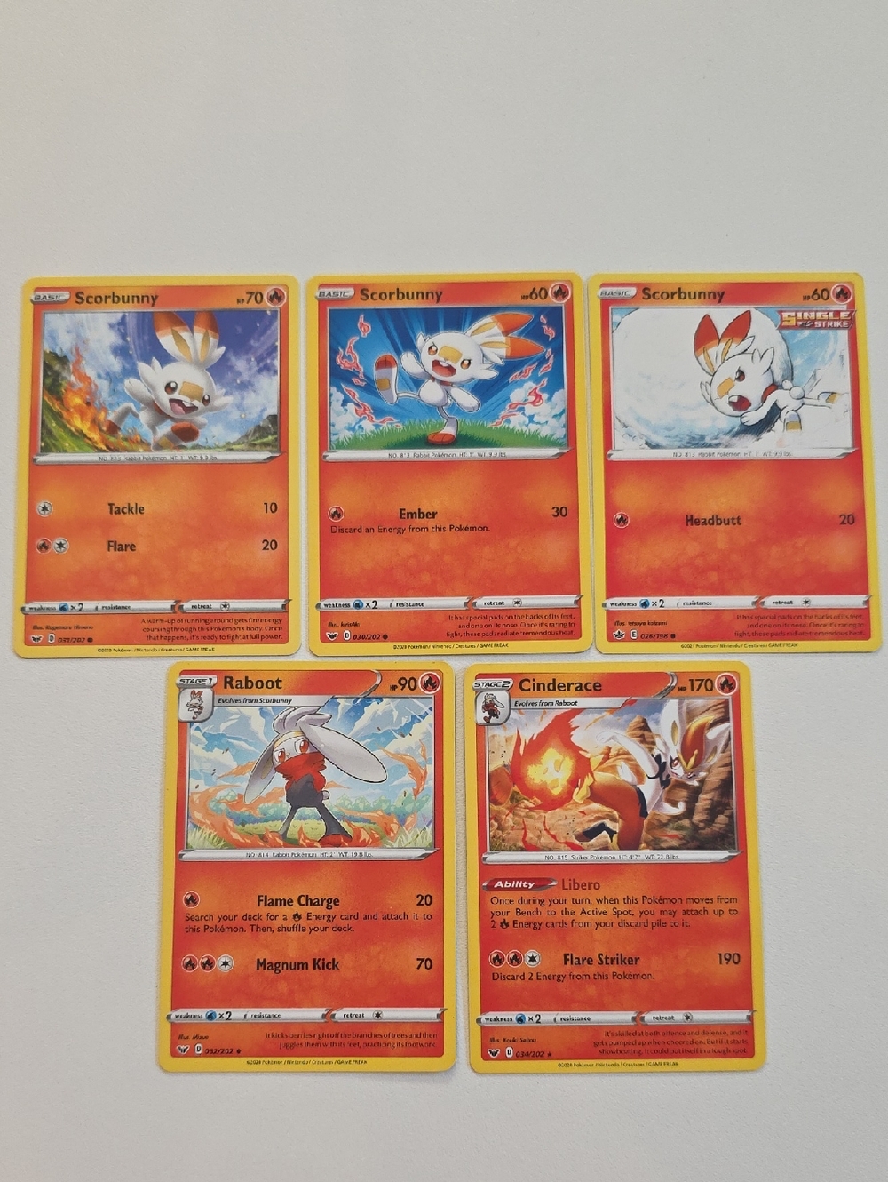 Pokemon Scorbunny, Raboot, Cinderace Trading Cards